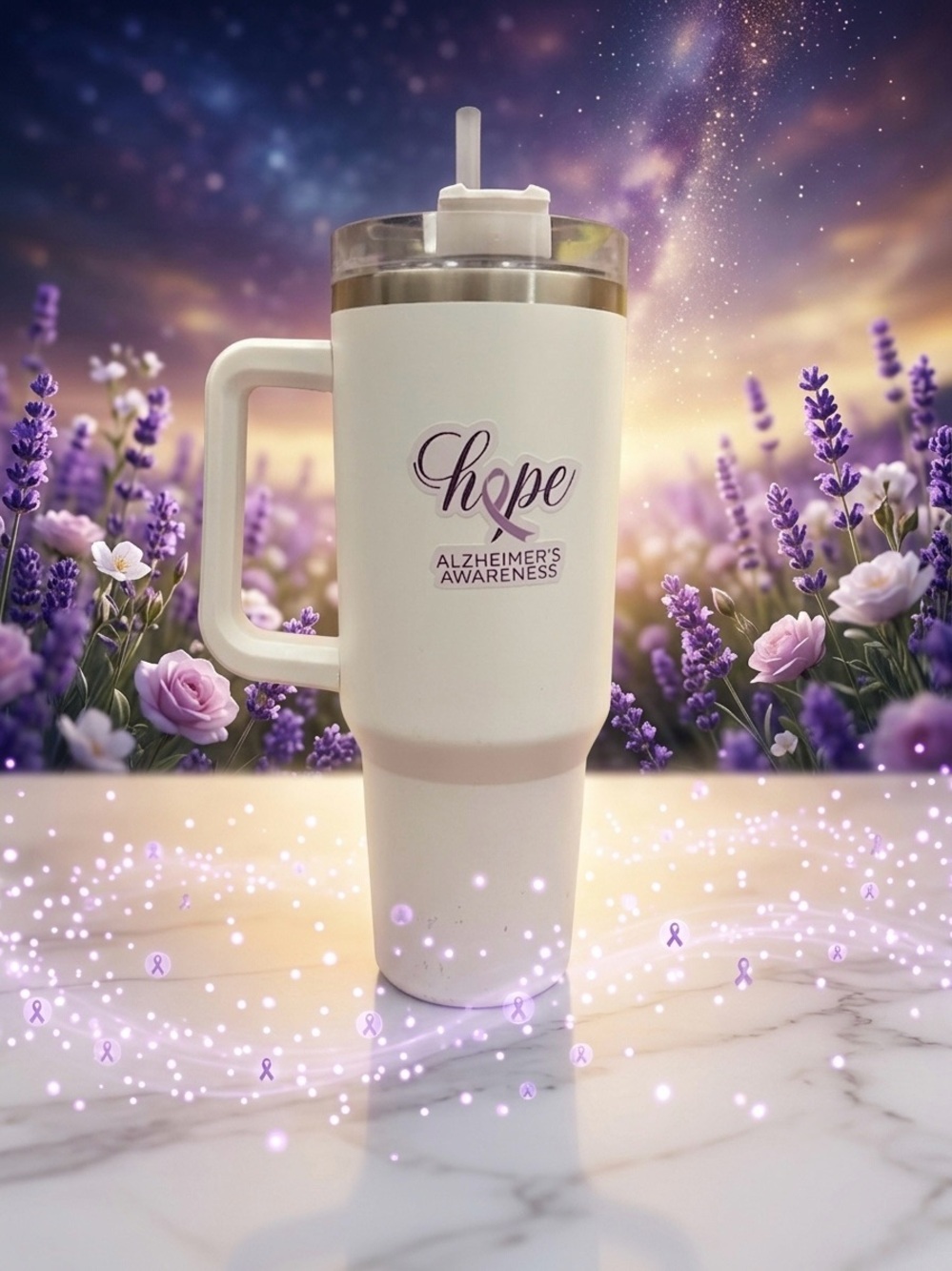 Hand Crafted White Hope Alzheimer's Awareness Tumbler